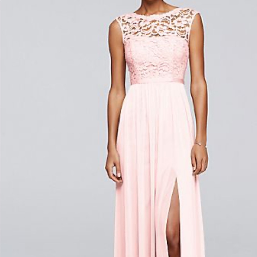 Long Bridesmaid Dress with Lace Bodice in Petal